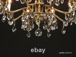Antique Stunning Shimmering Stately Brass Cut Lead Glass Crystal Chandelier