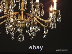 Antique Stunning Shimmering Stately Brass Cut Lead Glass Crystal Chandelier