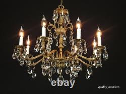 Antique Stunning Shimmering Stately Brass Cut Lead Glass Crystal Chandelier
