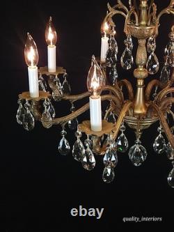 Antique Stunning Shimmering Stately Brass Cut Lead Glass Crystal Chandelier