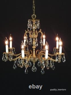 Antique Stunning Shimmering Stately Brass Cut Lead Glass Crystal Chandelier
