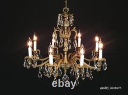 Antique Stunning Shimmering Stately Brass Cut Lead Glass Crystal Chandelier