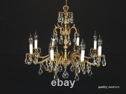 Antique Stunning Shimmering Stately Brass Cut Lead Glass Crystal Chandelier