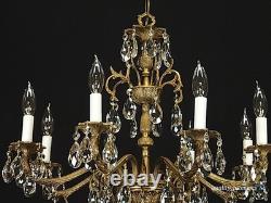 Antique Stunning Shimmering Stately Brass Cut Lead Glass Crystal Chandelier