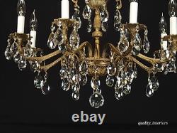 Antique Stunning Shimmering Stately Brass Cut Lead Glass Crystal Chandelier