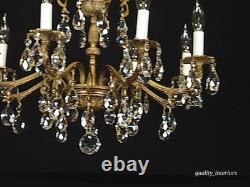 Antique Stunning Shimmering Stately Brass Cut Lead Glass Crystal Chandelier