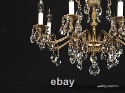 Antique Stunning Shimmering Stately Brass Cut Lead Glass Crystal Chandelier
