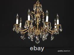 Antique Stunning Shimmering Stately Brass Cut Lead Glass Crystal Chandelier