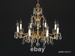 Antique Stunning Shimmering Stately Brass Cut Lead Glass Crystal Chandelier
