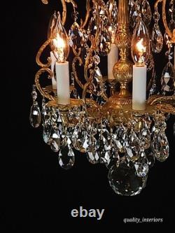 Antique Super Fussy Birdcage Gleaming Brass Cut Lead Glass Crystal Chandelier