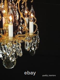 Antique Super Fussy Birdcage Gleaming Brass Cut Lead Glass Crystal Chandelier