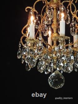 Antique Super Fussy Birdcage Gleaming Brass Cut Lead Glass Crystal Chandelier