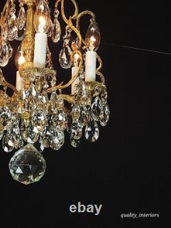 Antique Super Fussy Birdcage Gleaming Brass Cut Lead Glass Crystal Chandelier