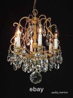 Antique Super Fussy Birdcage Gleaming Brass Cut Lead Glass Crystal Chandelier