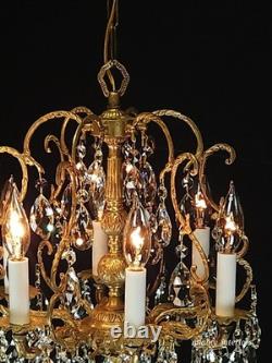 Antique Super Fussy Birdcage Gleaming Brass Cut Lead Glass Crystal Chandelier
