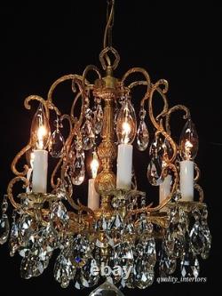 Antique Super Fussy Birdcage Gleaming Brass Cut Lead Glass Crystal Chandelier