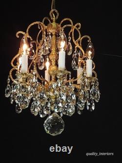 Antique Super Fussy Birdcage Gleaming Brass Cut Lead Glass Crystal Chandelier Antique Super Fussy Birdcage Gleaming Brass Cut Lead Glass Crystal Chandelier
