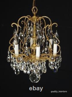 Antique Super Fussy Birdcage Gleaming Brass Cut Lead Glass Crystal Chandelier