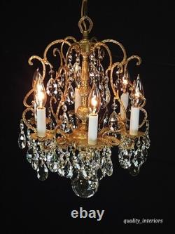 Antique Super Fussy Birdcage Gleaming Brass Cut Lead Glass Crystal Chandelier