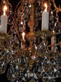 Antique Super Fussy Birdcage Gleaming Brass Cut Lead Glass Crystal Chandelier