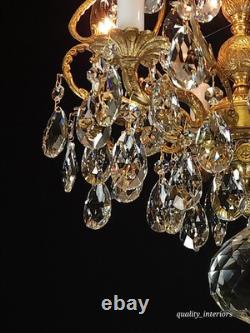 Antique Super Fussy Birdcage Gleaming Brass Cut Lead Glass Crystal Chandelier