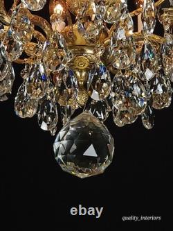 Antique Super Fussy Birdcage Gleaming Brass Cut Lead Glass Crystal Chandelier