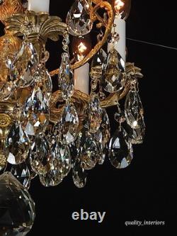 Antique Super Fussy Birdcage Gleaming Brass Cut Lead Glass Crystal Chandelier