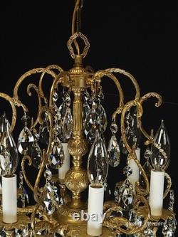 Antique Super Fussy Birdcage Gleaming Brass Cut Lead Glass Crystal Chandelier