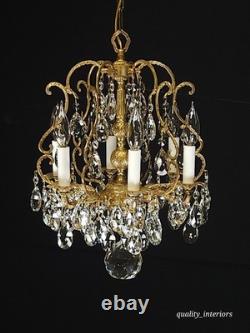Antique Super Fussy Birdcage Gleaming Brass Cut Lead Glass Crystal Chandelier