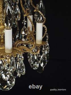 Antique Super Fussy Birdcage Gleaming Brass Cut Lead Glass Crystal Chandelier