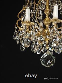 Antique Super Fussy Birdcage Gleaming Brass Cut Lead Glass Crystal Chandelier