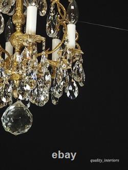 Antique Super Fussy Birdcage Gleaming Brass Cut Lead Glass Crystal Chandelier