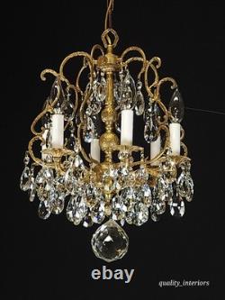 Antique Super Fussy Birdcage Gleaming Brass Cut Lead Glass Crystal Chandelier