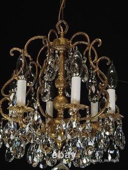 Antique Super Fussy Birdcage Gleaming Brass Cut Lead Glass Crystal Chandelier
