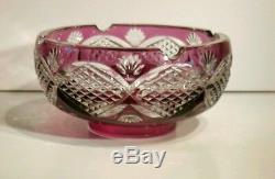 Antique Val St Lambert Plum Amethyst Cut to Clear Lead Crystal Cigar Ashtray EXC