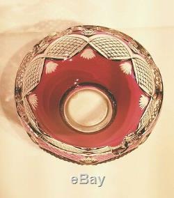 Antique Val St Lambert Plum Amethyst Cut to Clear Lead Crystal Cigar Ashtray EXC