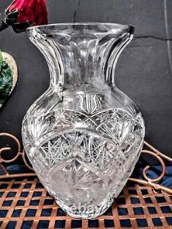 Antique Victorian American Brilliant Cut Crystal Etched Glass Vase Centerpiece