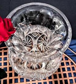 Antique Victorian American Brilliant Cut Crystal Etched Glass Vase Centerpiece