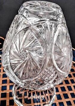 Antique Victorian American Brilliant Cut Crystal Etched Glass Vase Centerpiece