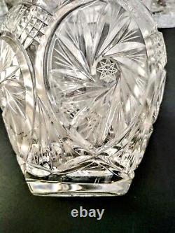 Antique Victorian American Brilliant Cut Crystal Etched Glass Vase Centerpiece