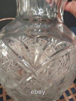 Antique Victorian American Brilliant Cut Crystal Etched Glass Vase Centerpiece