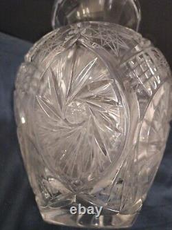 Antique Victorian American Brilliant Cut Crystal Etched Glass Vase Centerpiece