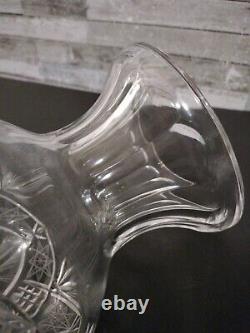 Antique Victorian American Brilliant Cut Crystal Etched Glass Vase Centerpiece