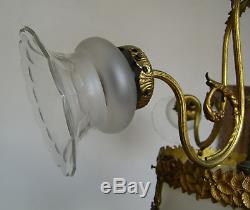 Antique Victorian Chandelier Art Glass Cut Crystal Deco Shades & Globe 4 Lights