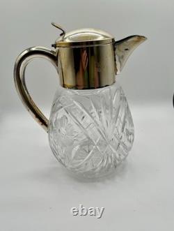 Antique Victorian German Silver Plated Cut Crystal Glass Lemonade Pitcher 10