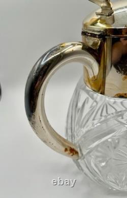 Antique Victorian German Silver Plated Cut Crystal Glass Lemonade Pitcher 10