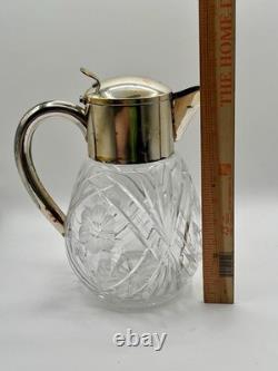 Antique Victorian German Silver Plated Cut Crystal Glass Lemonade Pitcher 10
