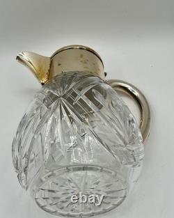 Antique Victorian German Silver Plated Cut Crystal Glass Lemonade Pitcher 10