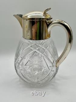 Antique Victorian German Silver Plated Cut Crystal Glass Lemonade Pitcher 10