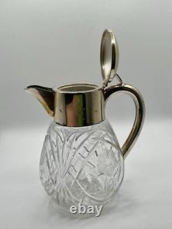 Antique Victorian German Silver Plated Cut Crystal Glass Lemonade Pitcher 10